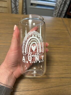 Best Aunt Ever Clear Glass Tumbler with White Rainbow Graphic